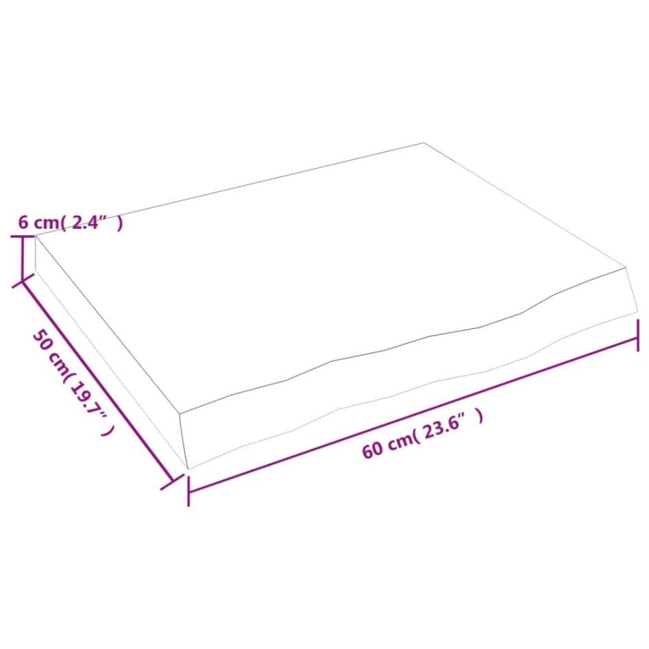 Encimera de baño madera maciza sin tratar 60x50x(2-6)