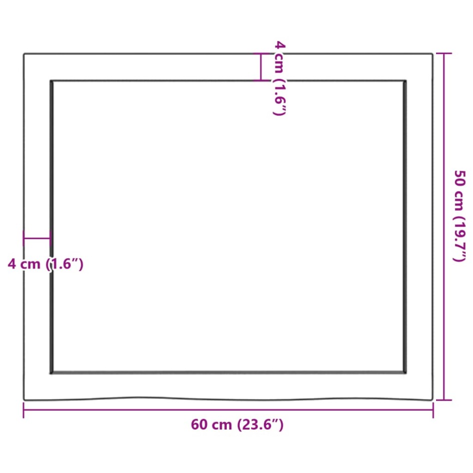 Encimera de baño madera maciza sin tratar 60x50x(2-6)