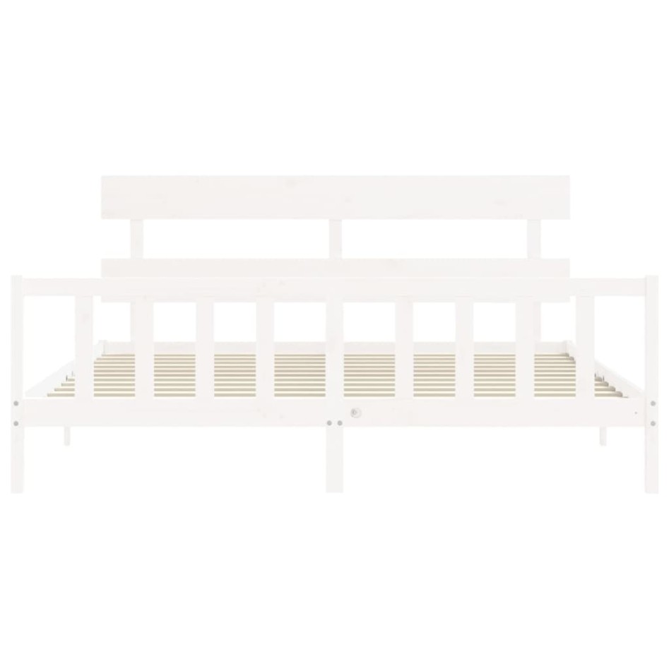 Estructura de cama con cabecero madera maciza blanco 200x200