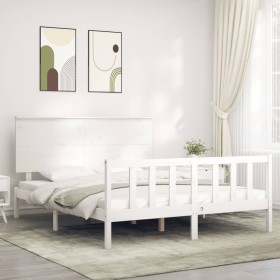 Estructura de cama matrimonio con cabecero madera maciza