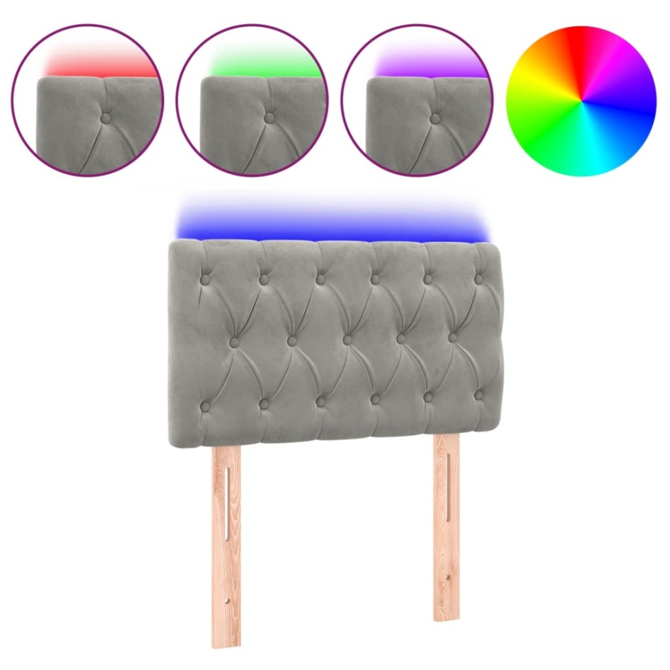 Cabecero con LED de terciopelo gris claro 80x7x78/88