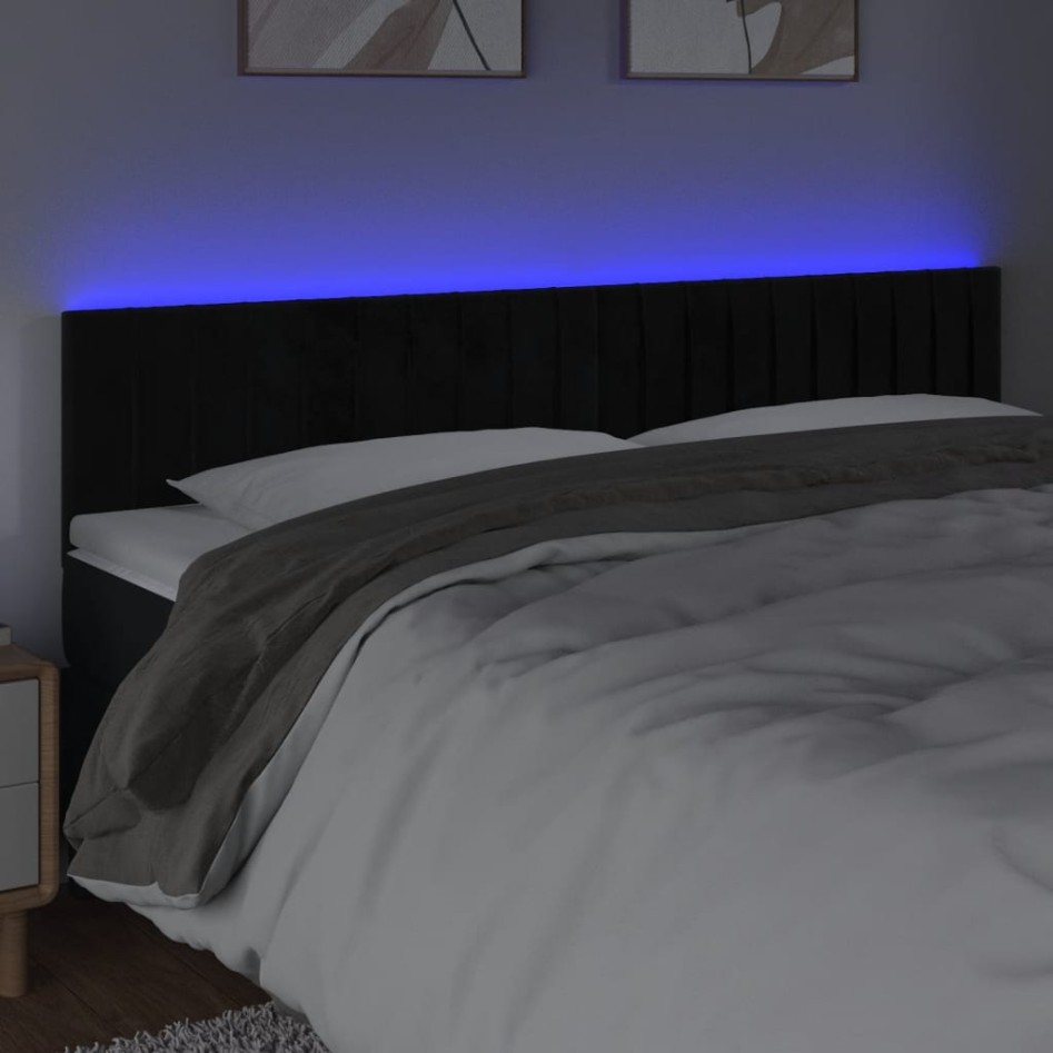 Cabecero con LED de terciopelo negro 180x5x78/88
