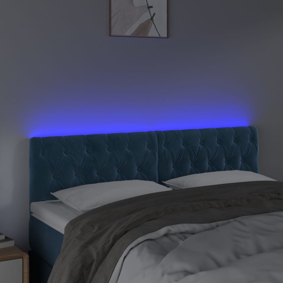 Cabecero con LED de terciopelo azul oscuro 144x7x78/88