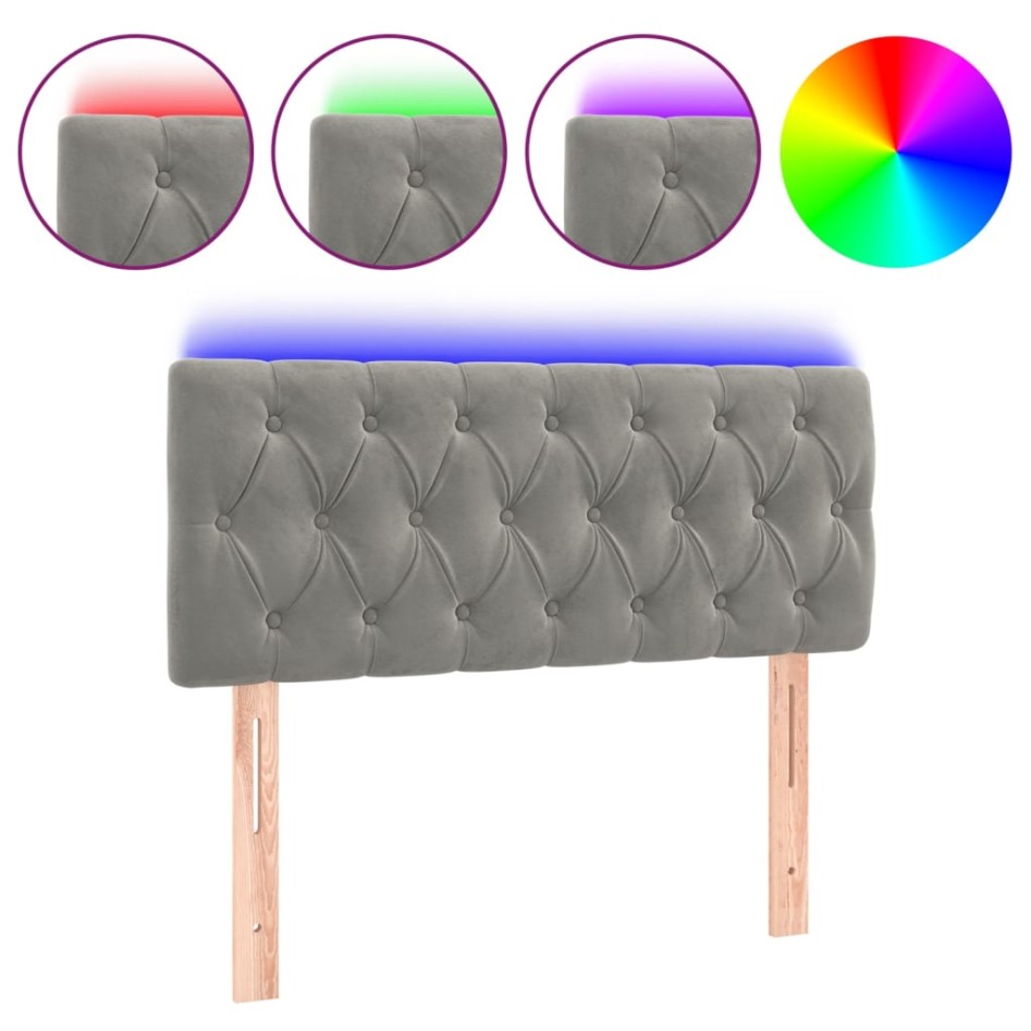 Cabecero con LED de terciopelo gris claro 90x7x78/88