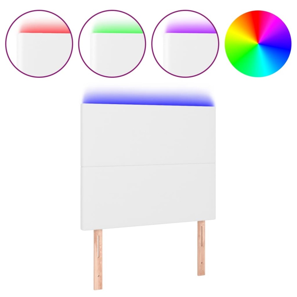 Cabecero con luces LED cuero sintético blanco 80x5x118/128