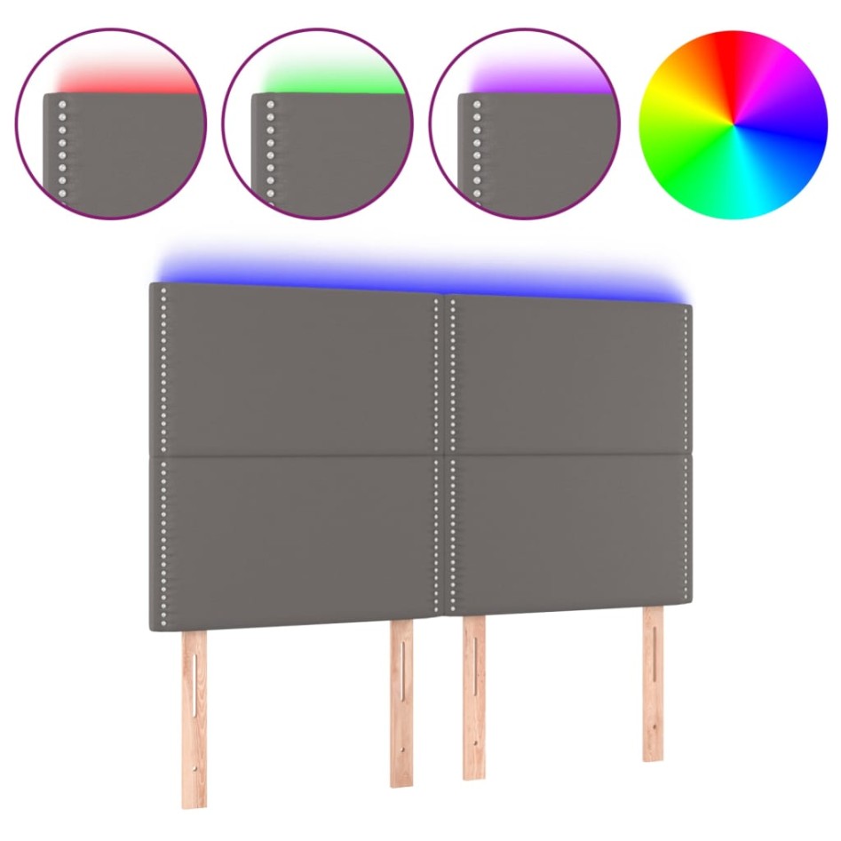 Cabecero con luces LED cuero sintético gris 144x5x118/128