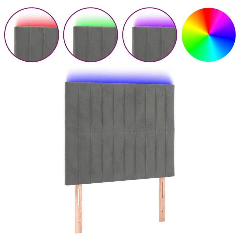Cabecero con luces LED terciopelo gris claro 100x5x118/128