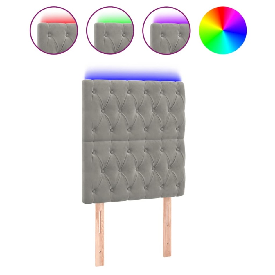 Cabecero con luces LED terciopelo gris claro 80x7x118/128