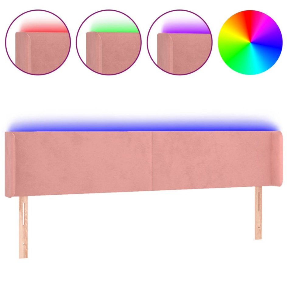 Cabecero con LED de terciopelo rosa 203x16x78/88