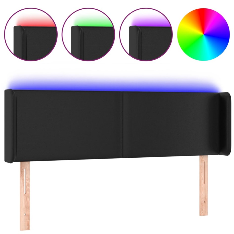 Cabecero con LED cuero sintético negro 147x16x78/88