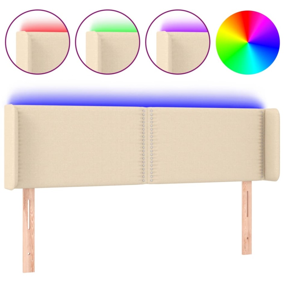 Cabecero con LED de tela crema 147x16x78/88