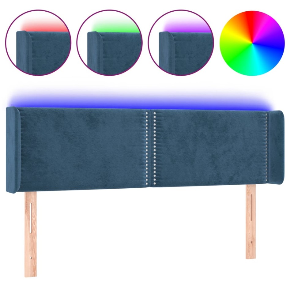 Cabecero con LED de terciopelo azul oscuro 147x16x78/88