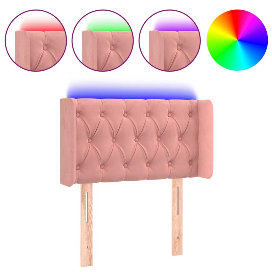 Cabecero con LED de terciopelo rosa 83x16x78/88
