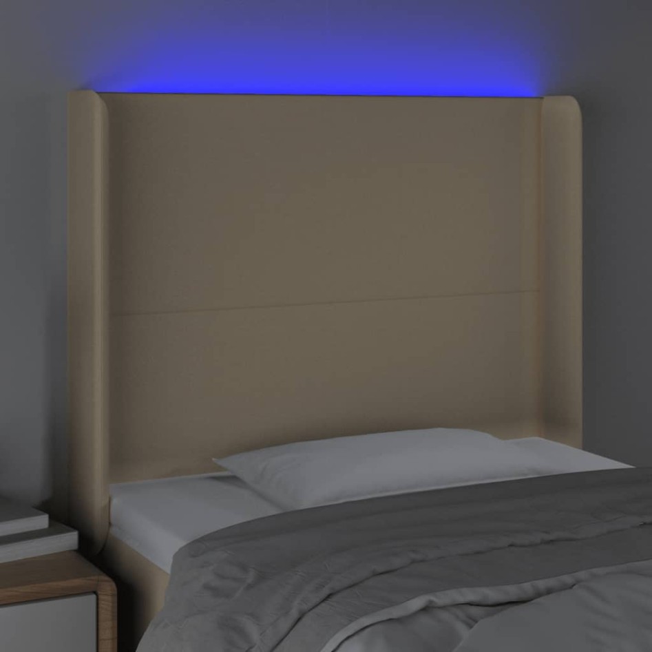 Cabecero con LED de tela color crema 103x16x118/128