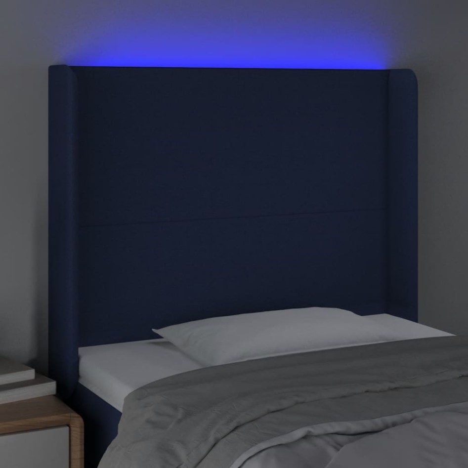 Cabecero con LED de tela azul 93x16x118/128