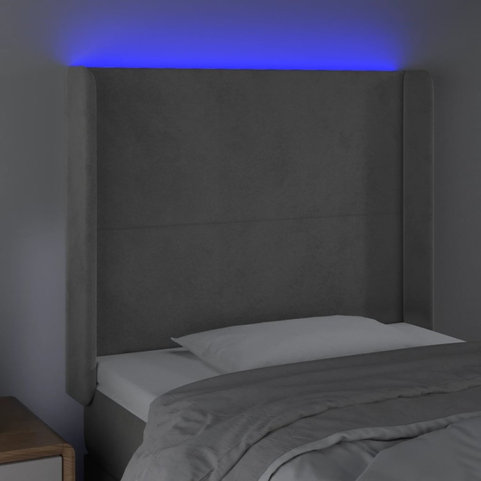 Cabecero con LED de terciopelo gris claro 93x16x118/128