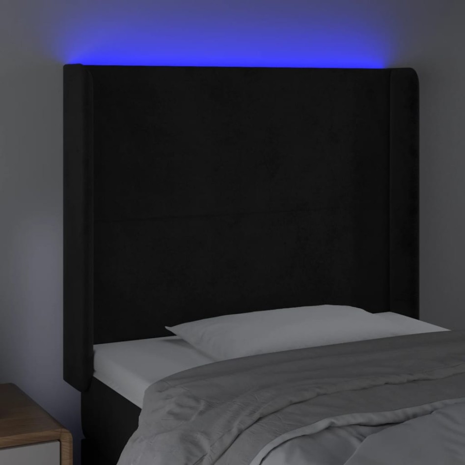 Cabecero con LED de terciopelo negro 103x16x118/128