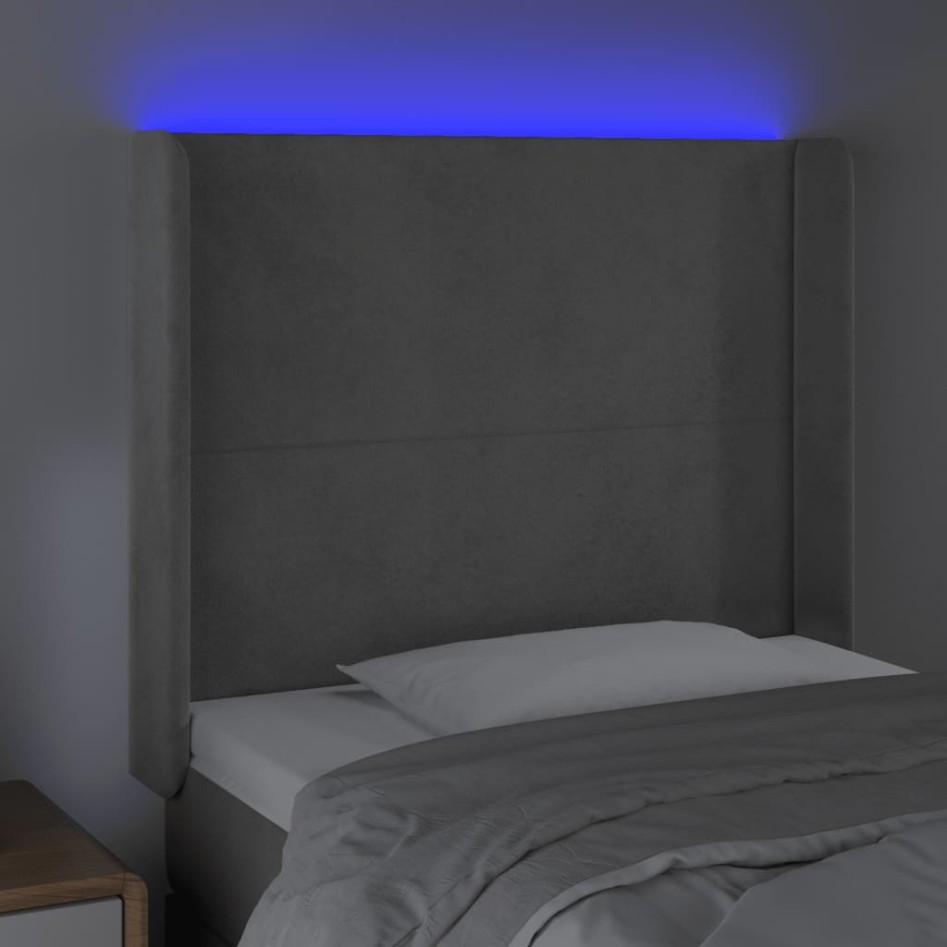 Cabecero con LED de terciopelo gris claro 103x16x118/128