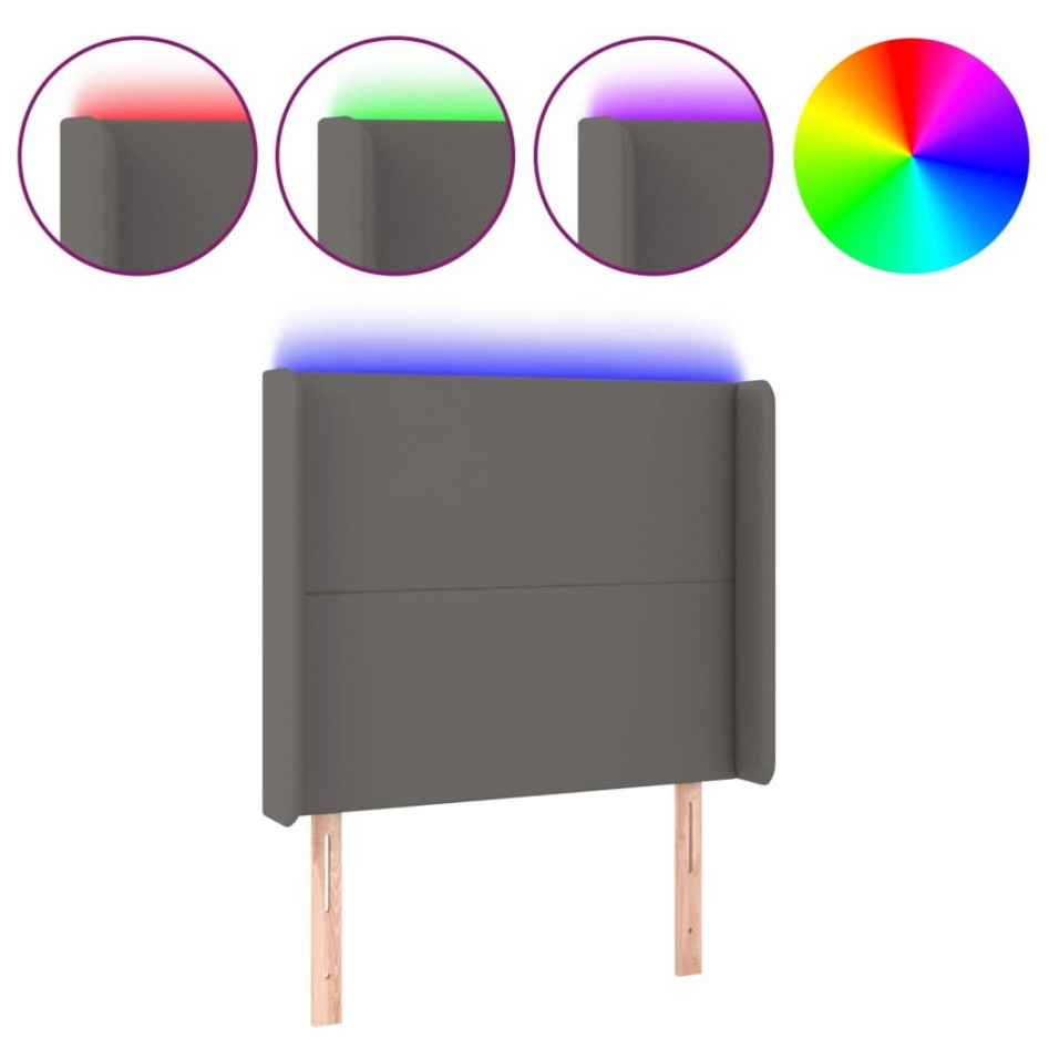 Cabecero con LED cuero sintético gris