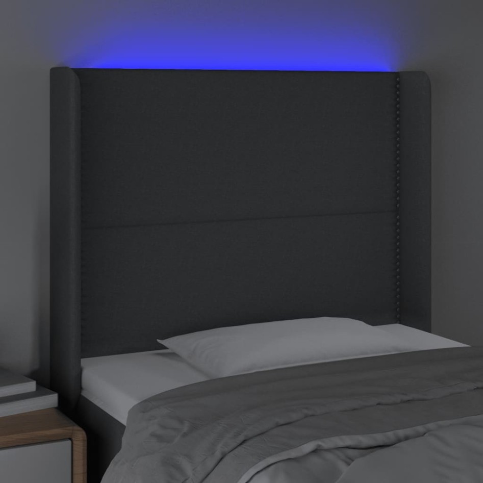 Cabecero con LED de tela gris oscuro103x16x118/128