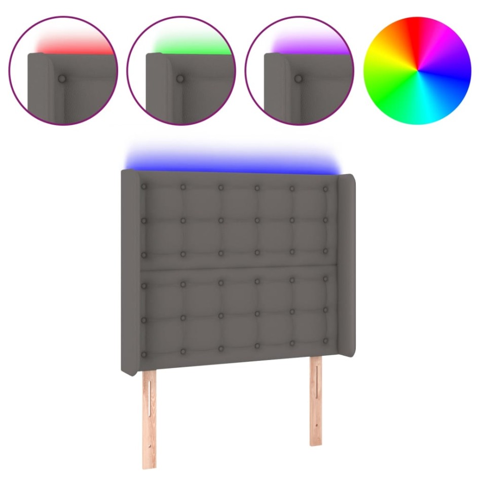 Cabecero con LED cuero sintético gris