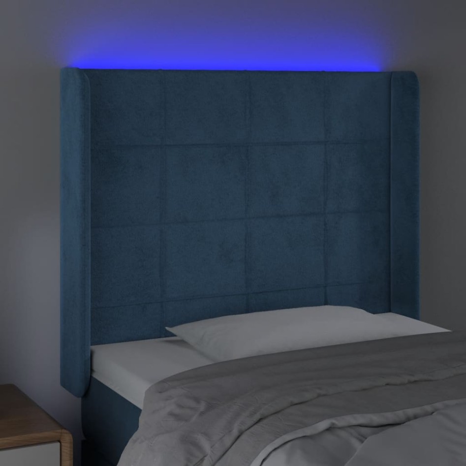 Cabecero con LED de terciopelo azul oscuro 83x16x118/128