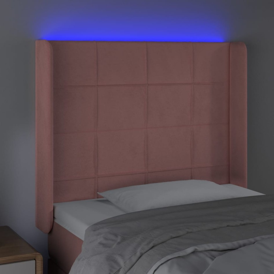 Cabecero con LED de terciopelo rosa 93x16x118/128