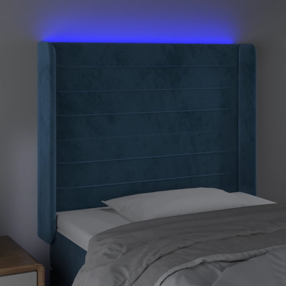 Cabecero con LED de terciopelo azul oscuro 103x16x118/128