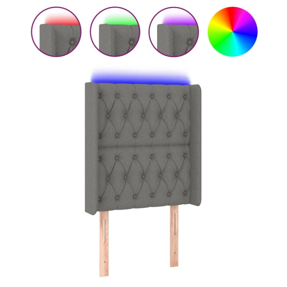 Cabecero con LED de tela gris oscuro 83x16x118/128