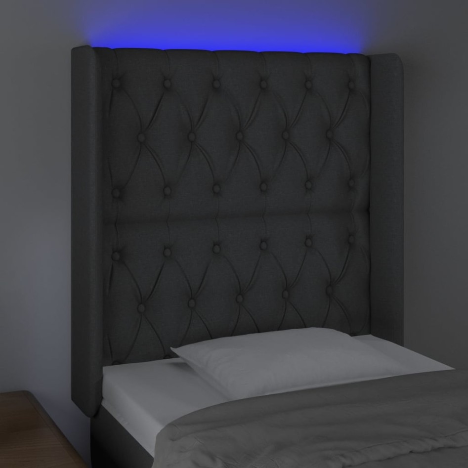 Cabecero con LED de tela gris oscuro 83x16x118/128