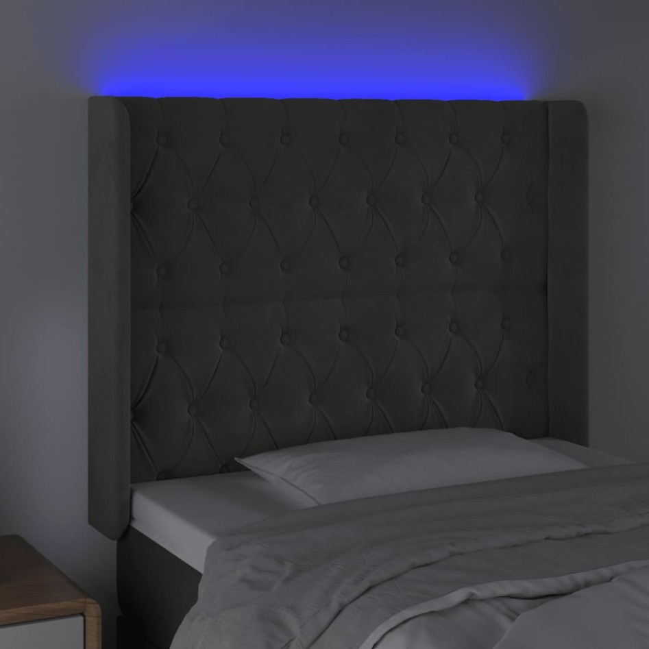 Cabecero con LED de terciopelo gris oscuro 93x16x118/128