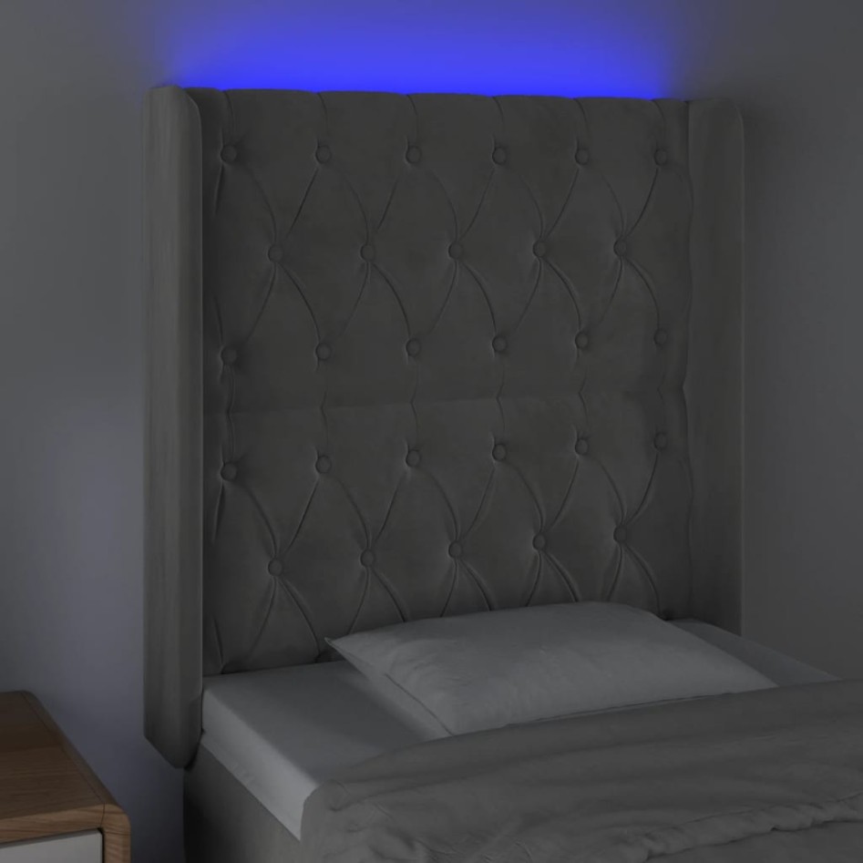 Cabecero con LED de terciopelo gris claro 83x16x118/128