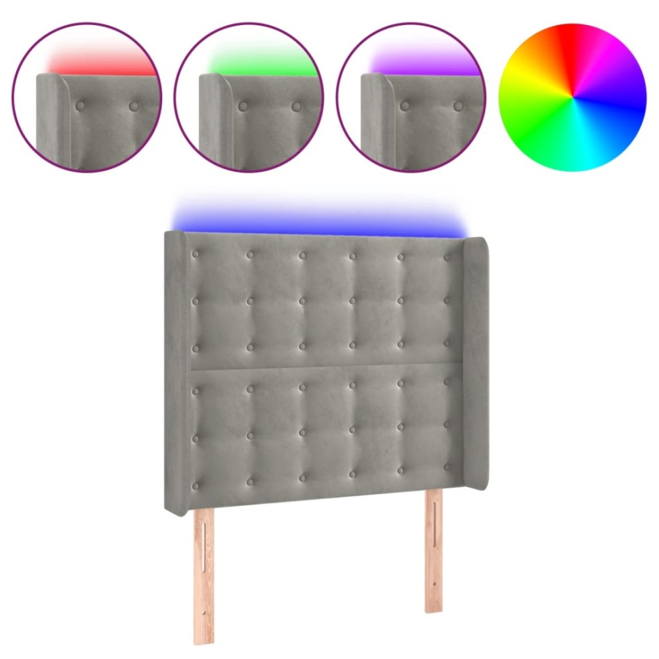 Cabecero con LED de terciopelo gris claro 93x16x118/128