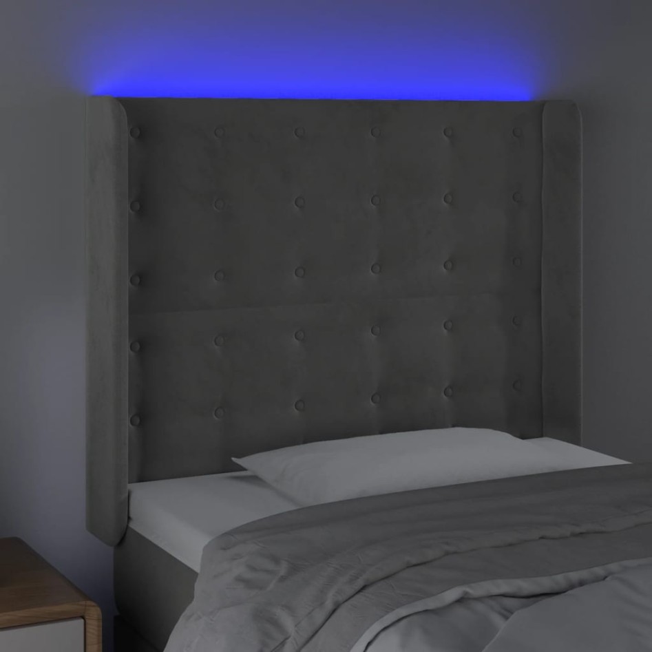 Cabecero con LED de terciopelo gris claro 93x16x118/128
