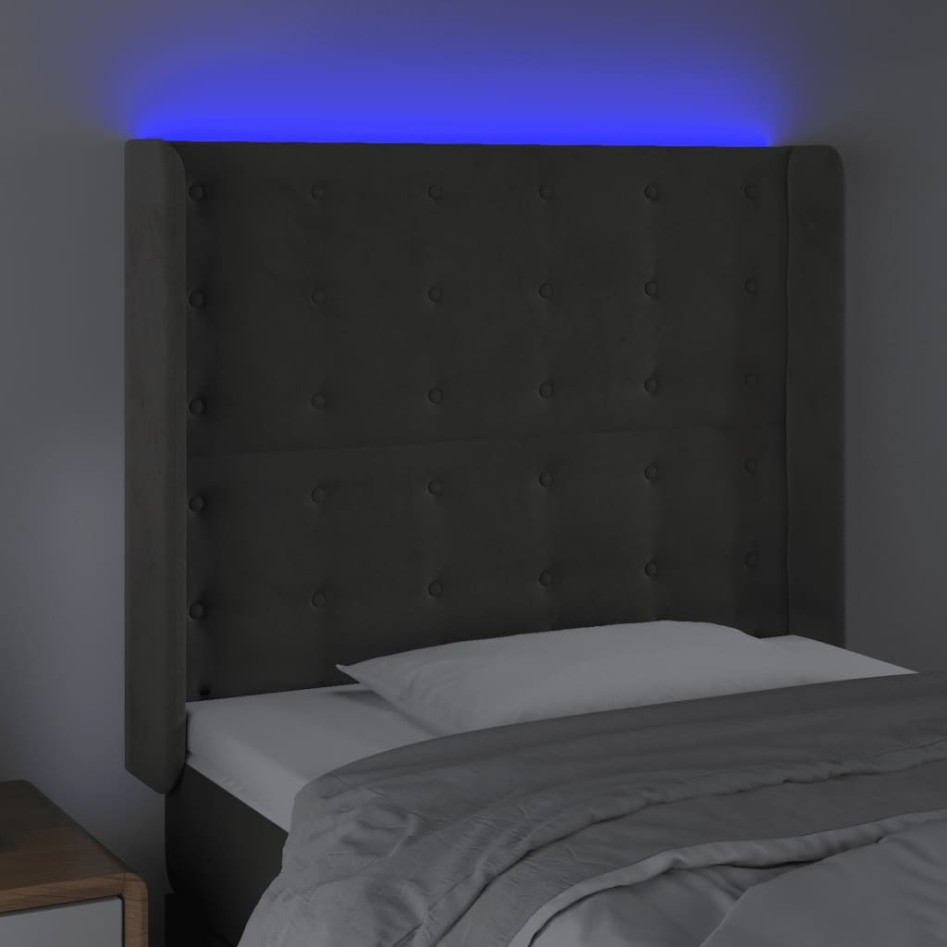 Cabecero con LED de terciopelo gris oscuro 83x16x118/128