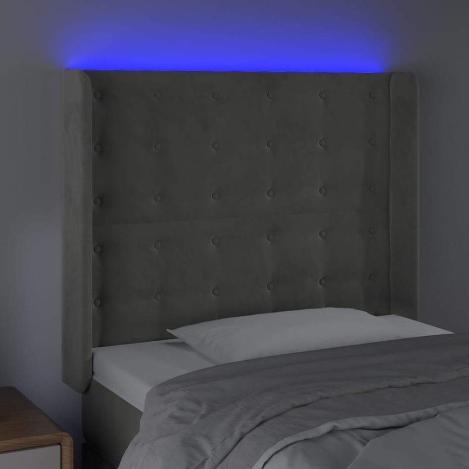Cabecero con LED de terciopelo gris claro 103x16x118/128