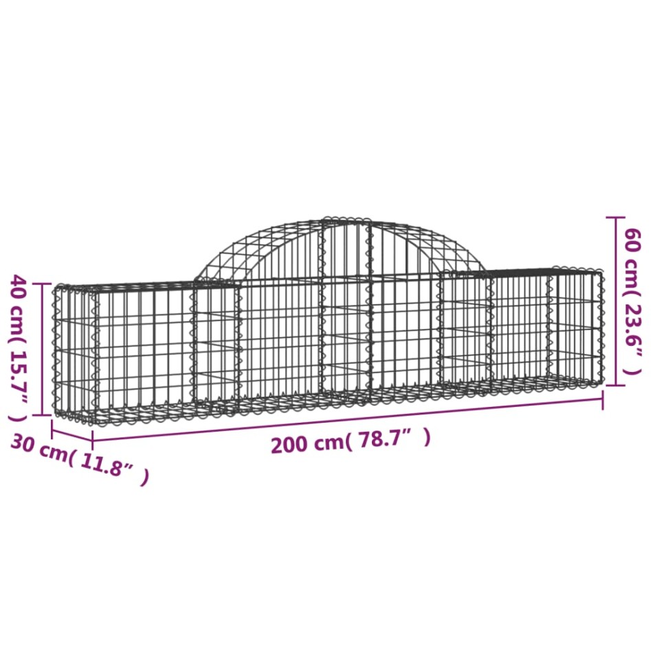 Cestas de gaviones 2 uds forma de arco hierro 200x30x40/60