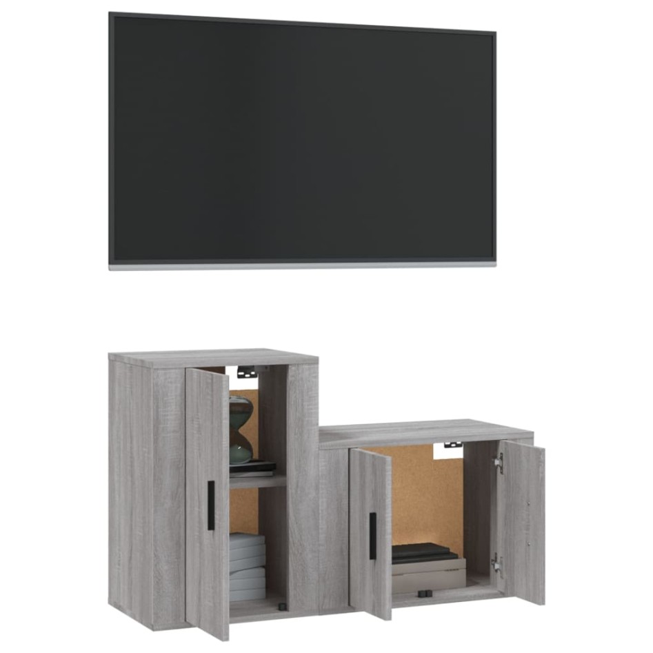 Set de muebles para TV 2 pzas madera contrachapada gris