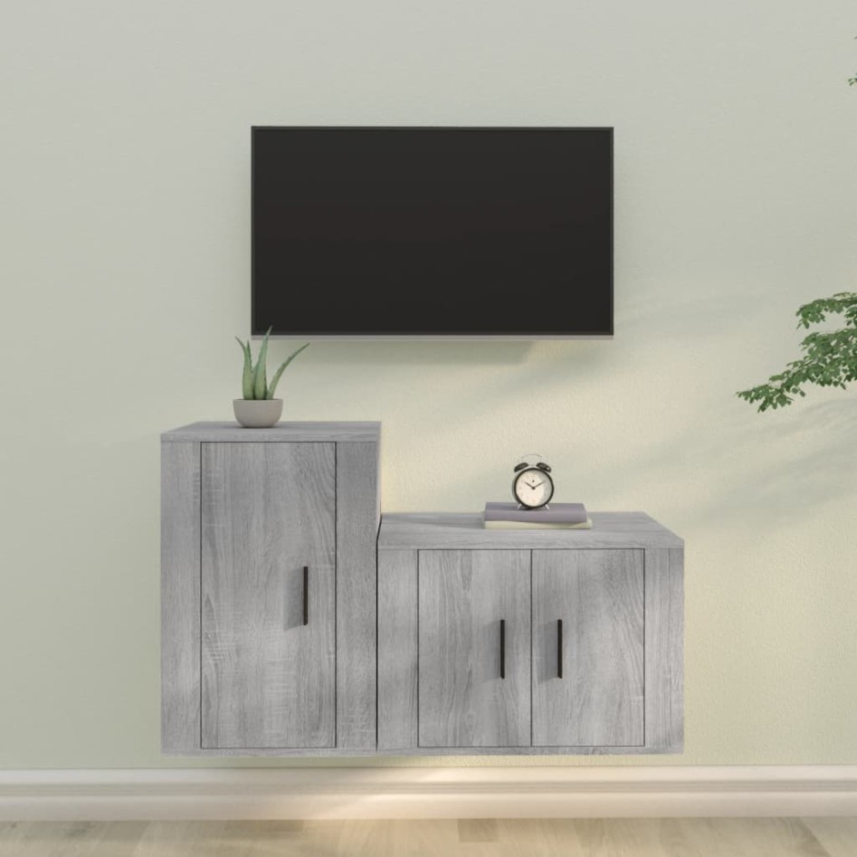 Set de muebles para TV 2 pzas madera contrachapada gris