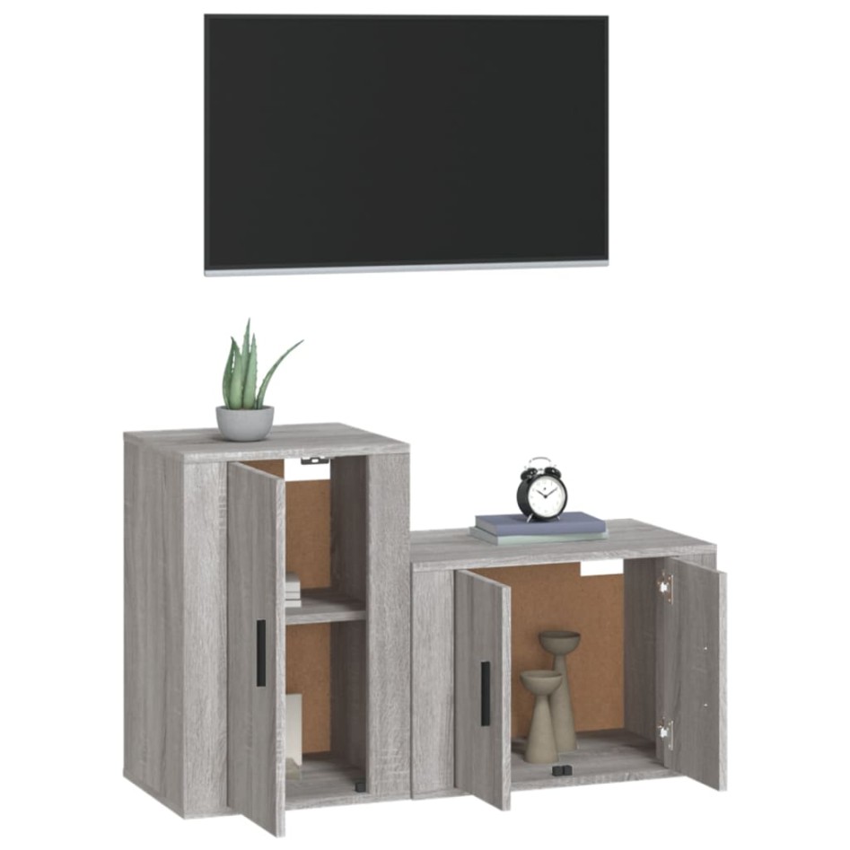 Set de muebles para TV 2 pzas madera contrachapada gris