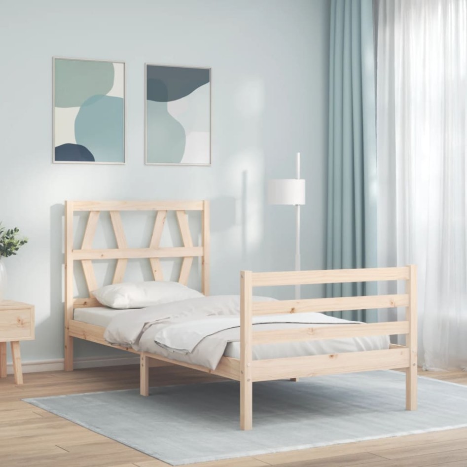 Estructura de cama con cabecero madera maciza 90x200