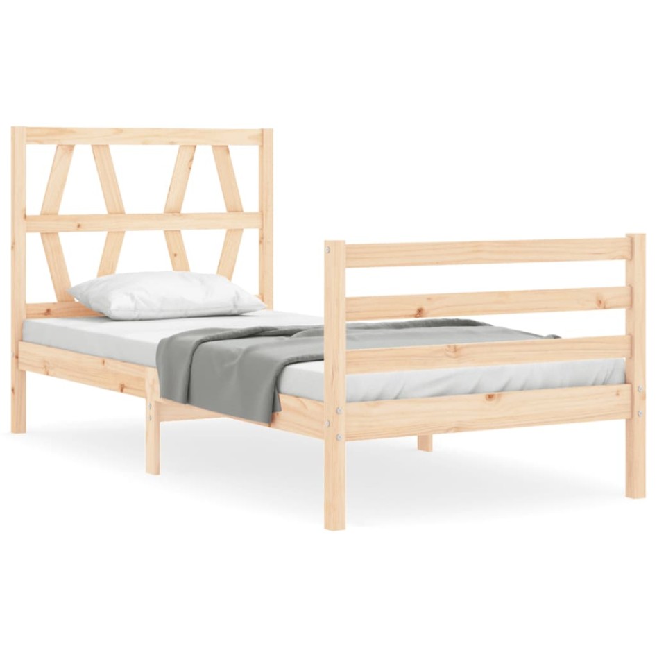 Estructura de cama con cabecero madera maciza 90x200