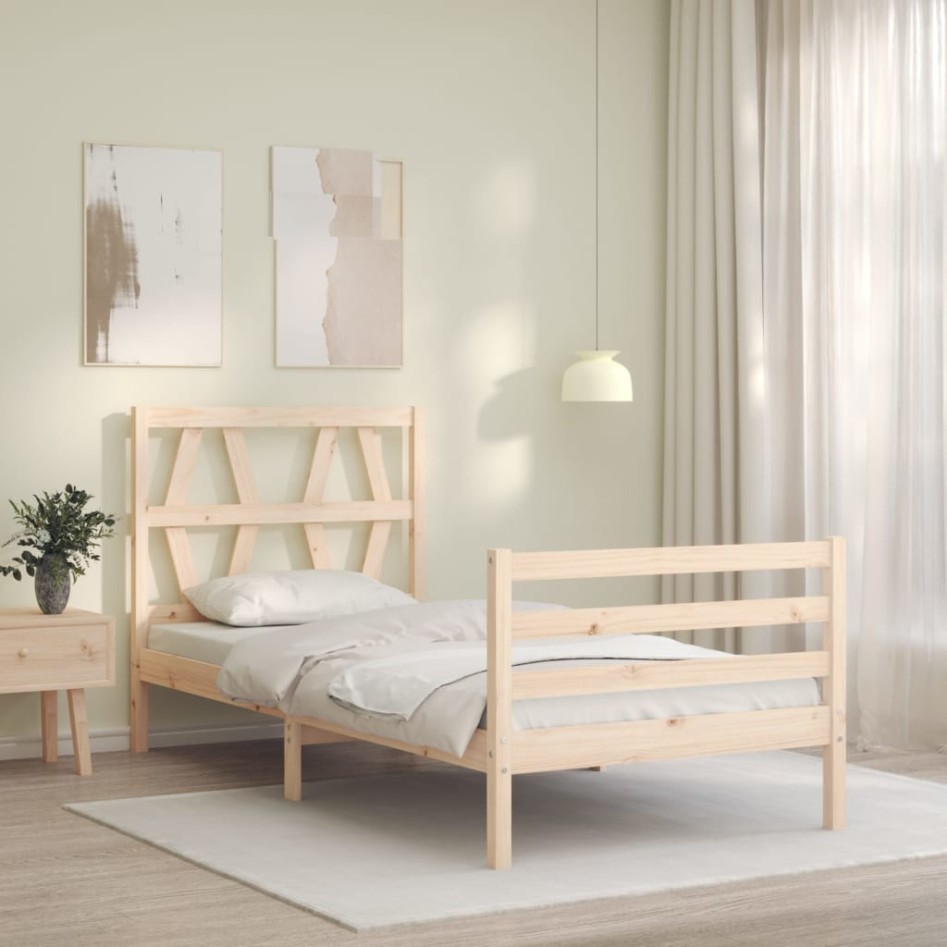 Estructura de cama con cabecero madera maciza 90x200