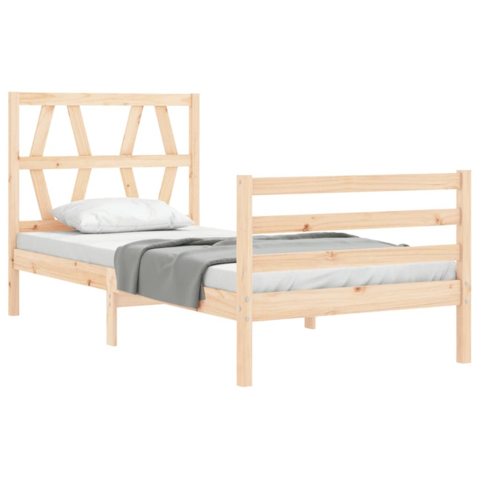 Estructura de cama con cabecero madera maciza 90x200