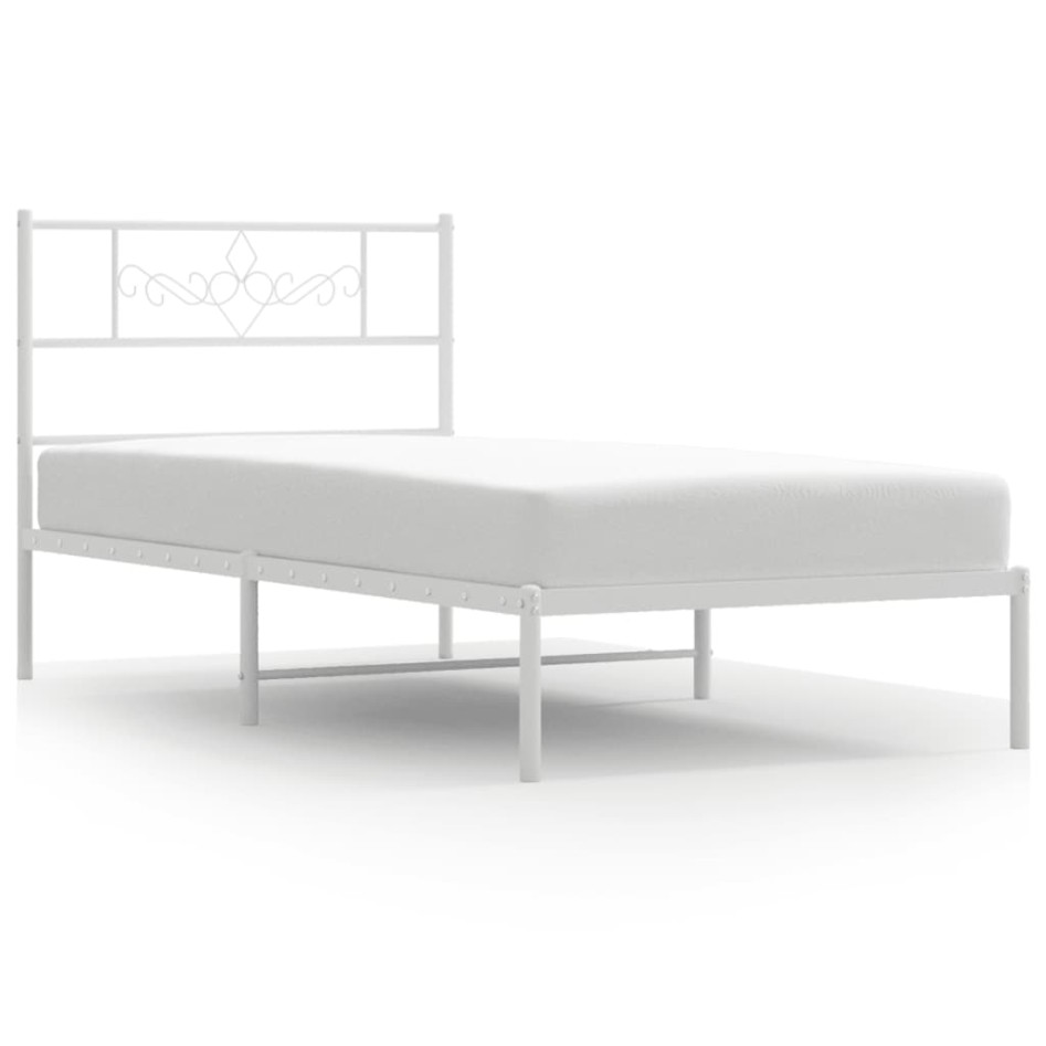 Estructura cama sin colchón con cabecero metal blanco 75x190