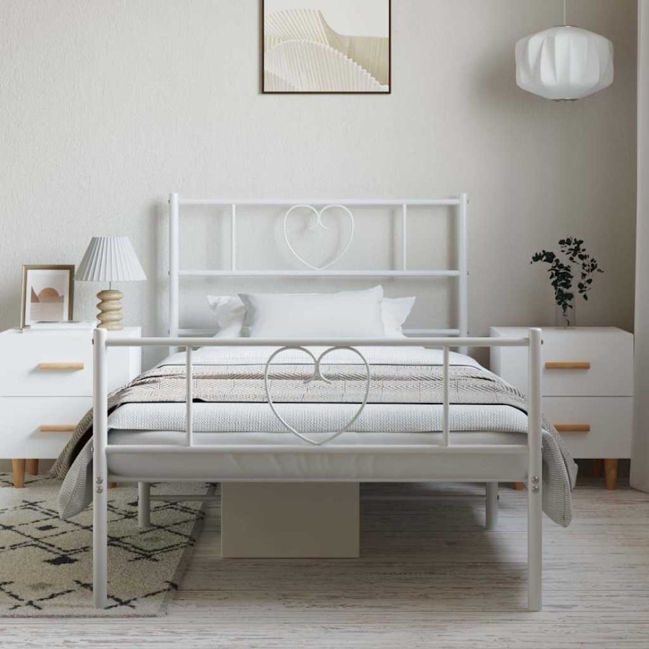 Estructura cama sin colchón con estribo metal blanco 100x190