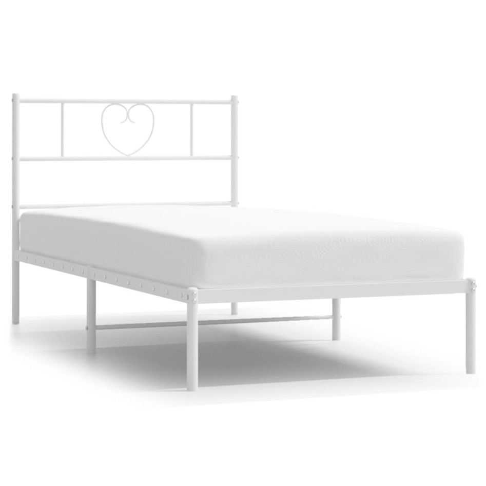 Estructura cama sin colchón con cabecero metal blanco 90x200