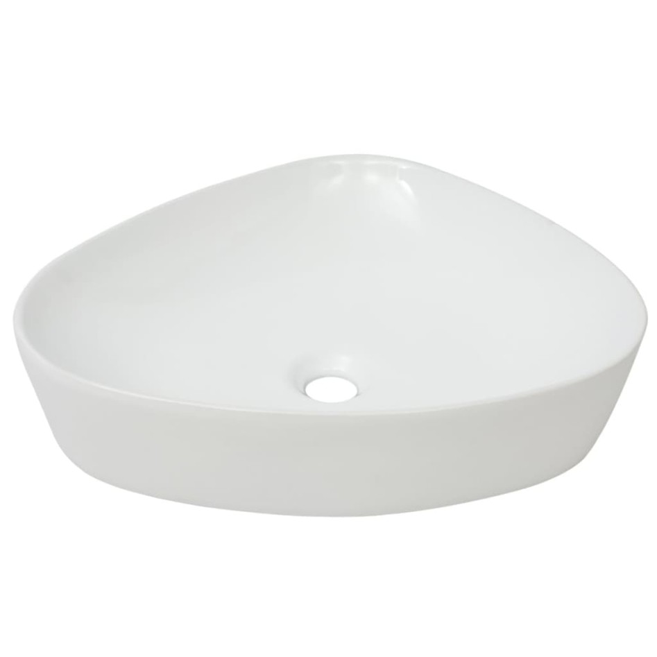 Lavabo triangular de cerámica blanco 50,5x41x12
