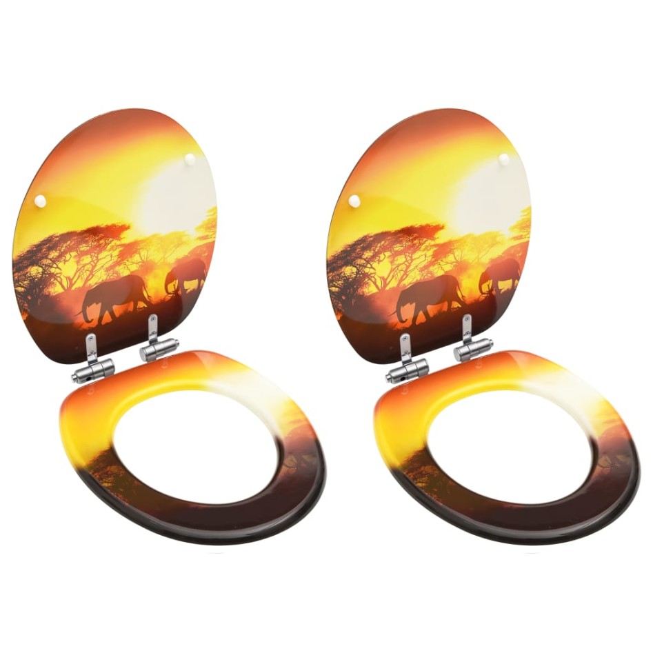 Asiento de inodoro tapa cierre suave 2 uds MDF diseño de