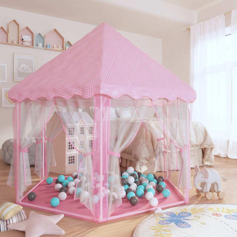 Carpa de juegos de princesa con 250 bolas rosa 133x140